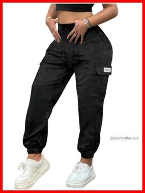 Women's Lightweight Quick-Dry Camo Cargo Pants - Drawstring Utility Joggers